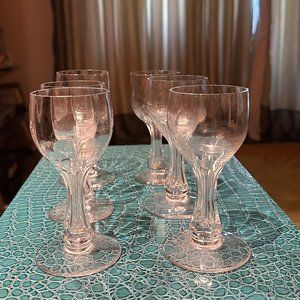 SIX RARE VINTAGE HOLLOW-STEMMED CRYSTAL CHAMPAGNE/APÉRITIF/WINE GLASSES